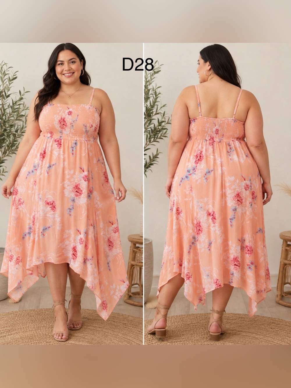 torrid Peach Floral Handkerchief-Hem Maxi Dress Size 2